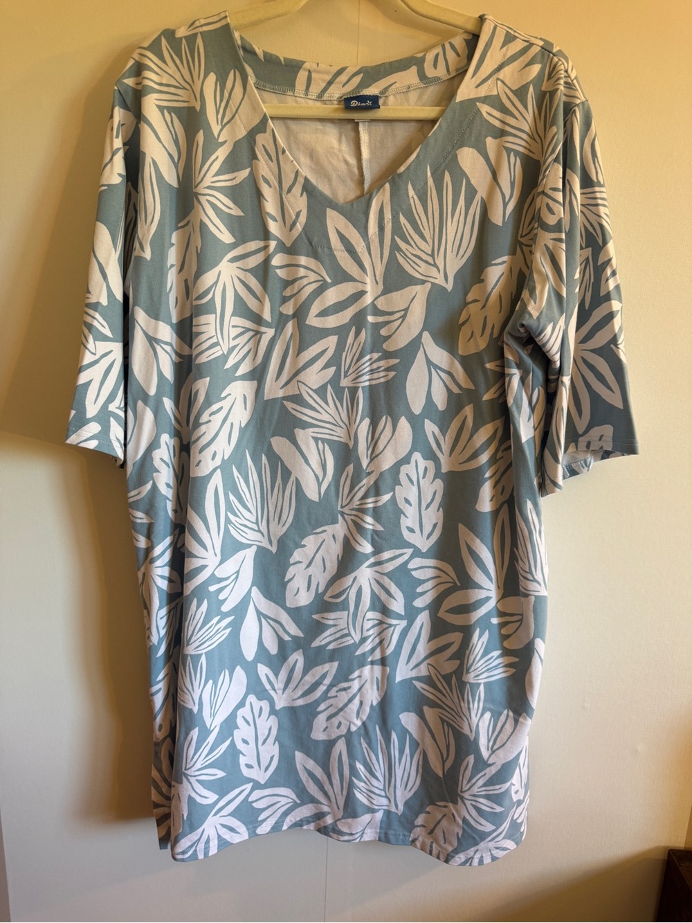 Rip Skirt Tropical Leaf Print Tunic Dress Blue White Beach Cover Up XL